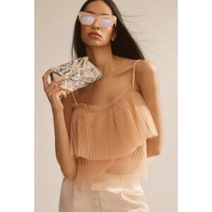 Anthropologie Pleated Tulle Tank in Peachy Pink Balletcore Whimsical Size Medium